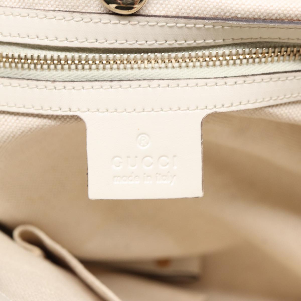 GUCCI Hand Bag Canvas Leather Beige White gold 269878 87749