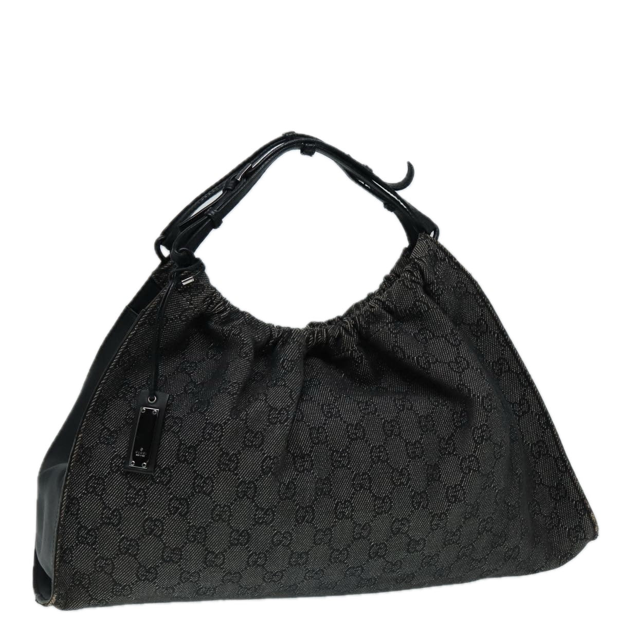 GUCCI GG Canvas Hand Bag Black Silver 76554 87781