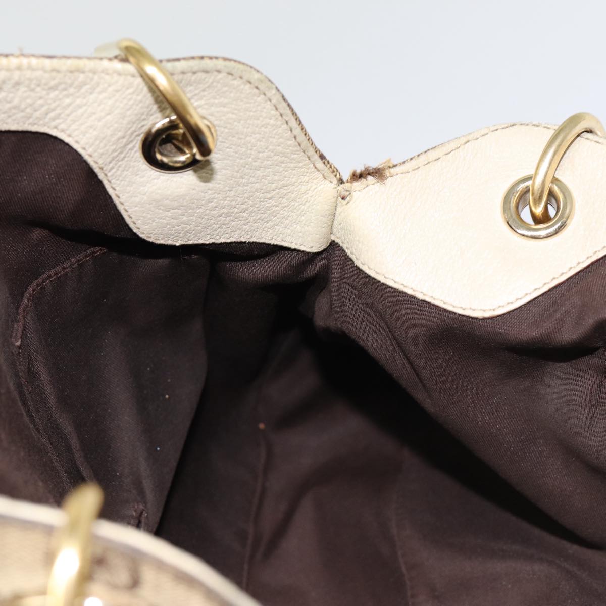 GUCCI GG Canvas Shoulder Bag Beige White gold 121023 87783