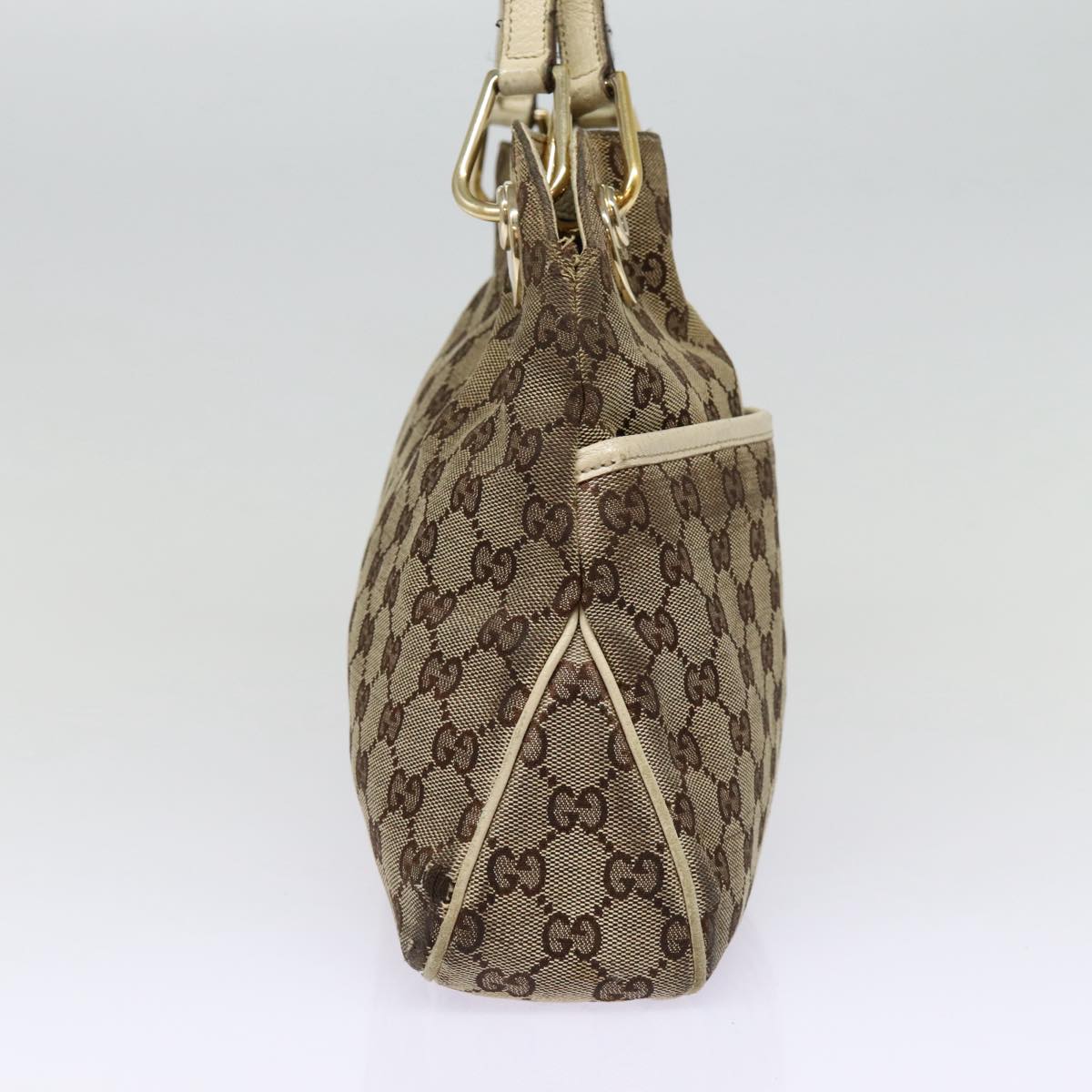 GUCCI GG Canvas Shoulder Bag Beige White gold 121023 87783
