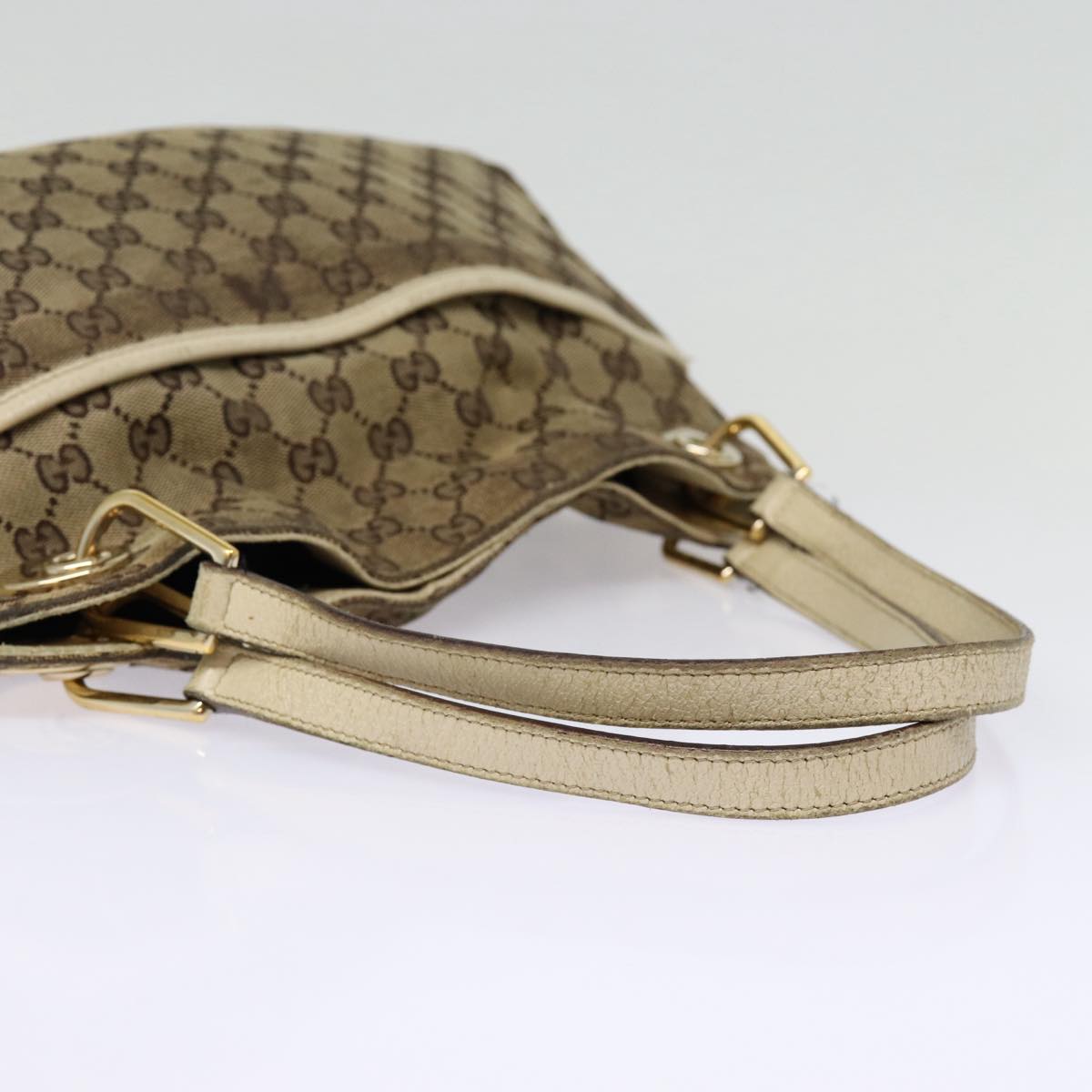 GUCCI GG Canvas Shoulder Bag Beige White gold 121023 87783