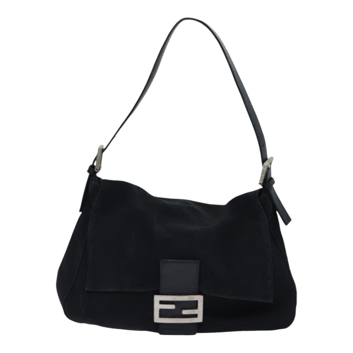 FENDI Mamma Baguette Shoulder Bag Nylon Black Silver 87809