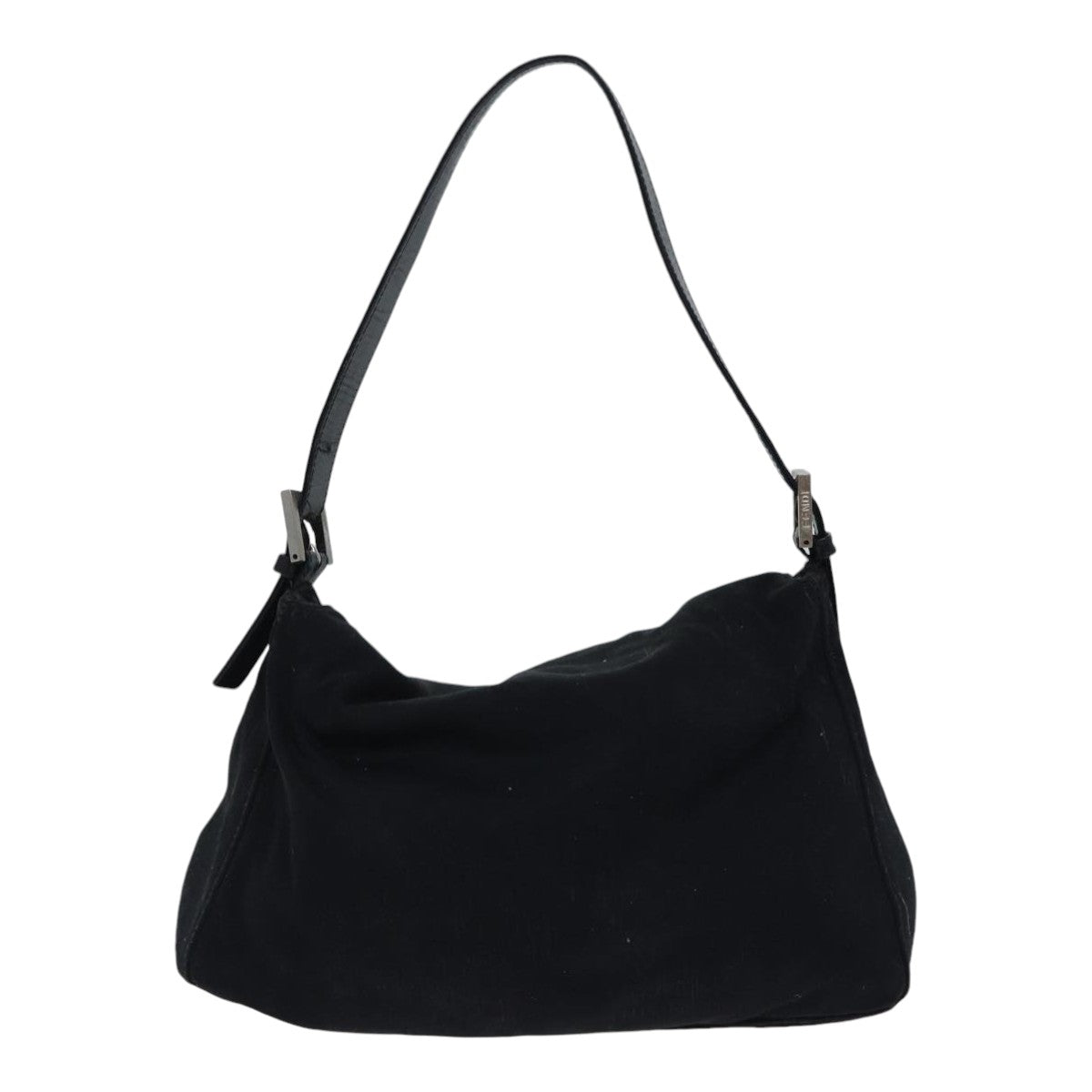 FENDI Mamma Baguette Shoulder Bag Nylon Black Silver 87809