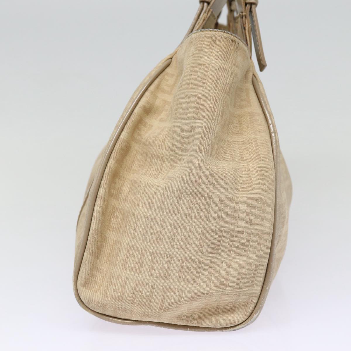 FENDI Zucchino Canvas Shoulder Bag Silver Beige 87811