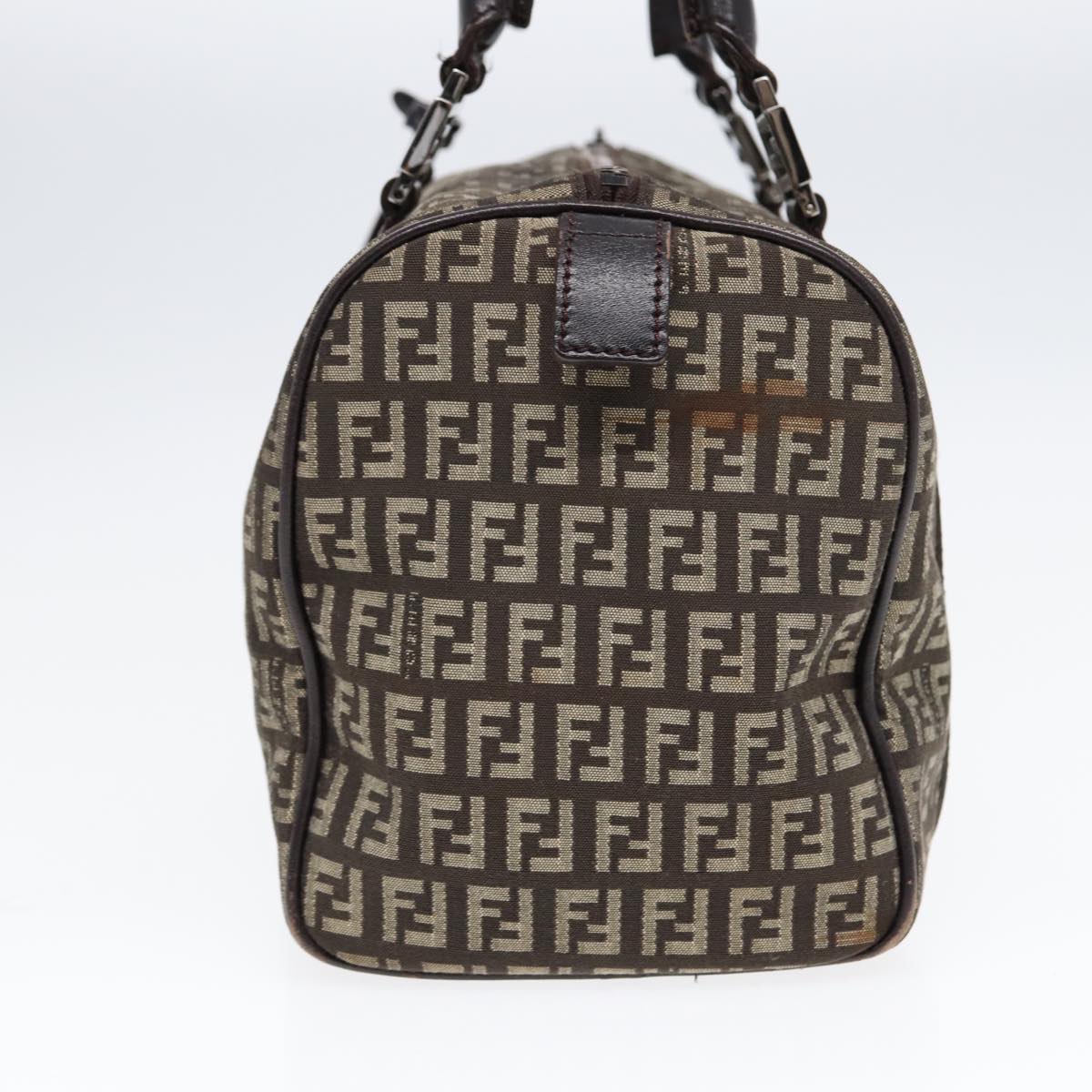 FENDI Zucchino Canvas Hand Bag Brown Silver 88078