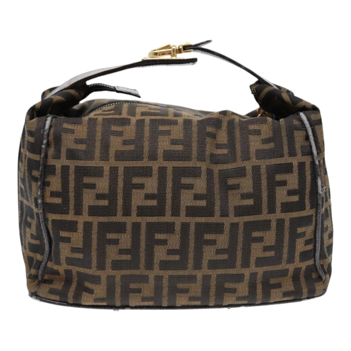 FENDI Zucca Canvas Hand Bag Brown Black gold 88079