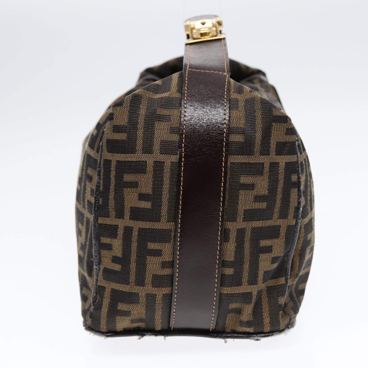 FENDI Zucca Canvas Hand Bag Brown Black gold 88079