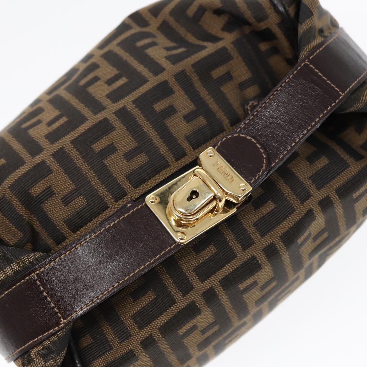 FENDI Zucca Canvas Hand Bag Brown Black gold 88079