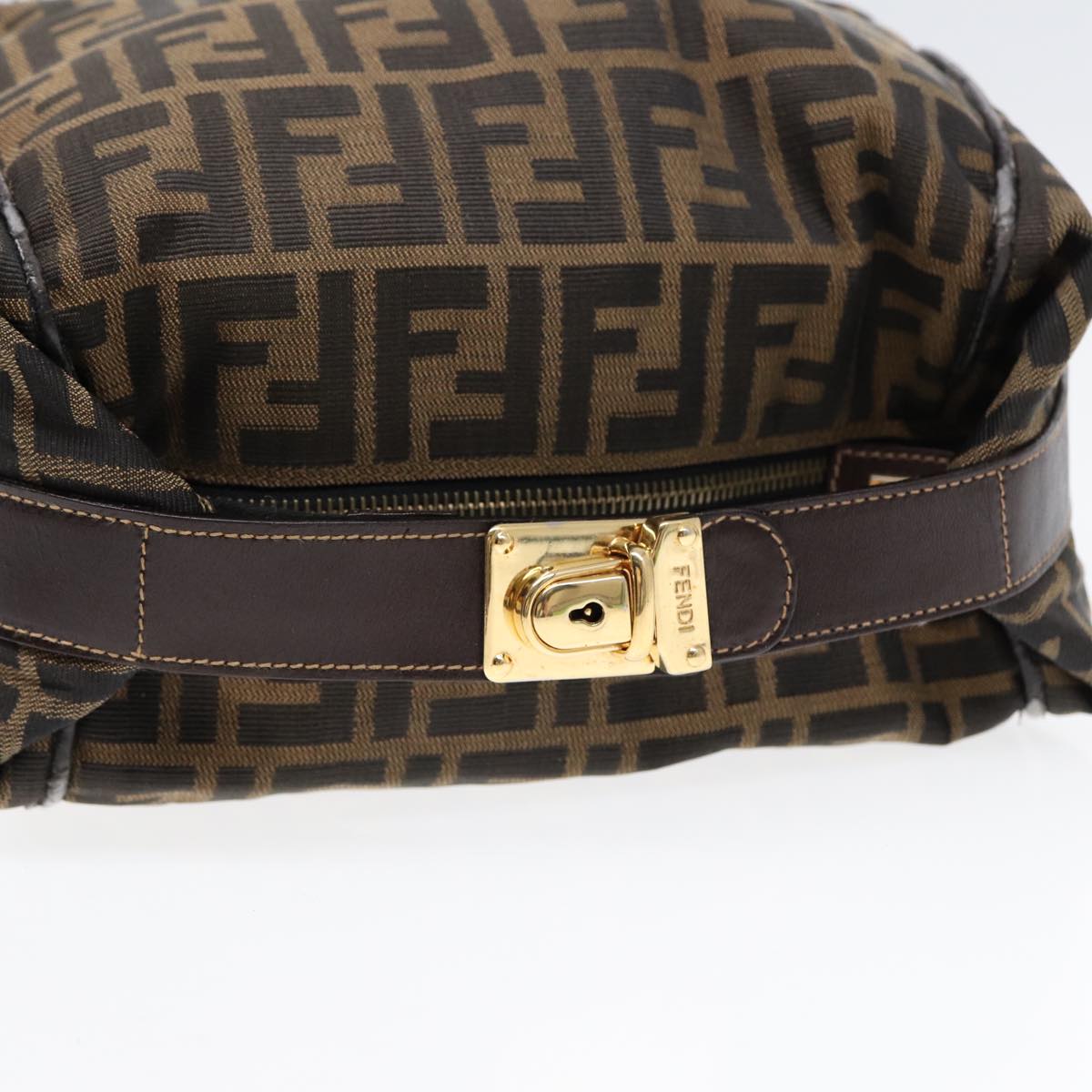 FENDI Zucca Canvas Hand Bag Brown Black gold 88079