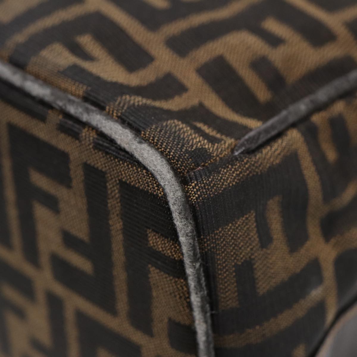 FENDI Zucca Canvas Hand Bag Brown Black gold 88080