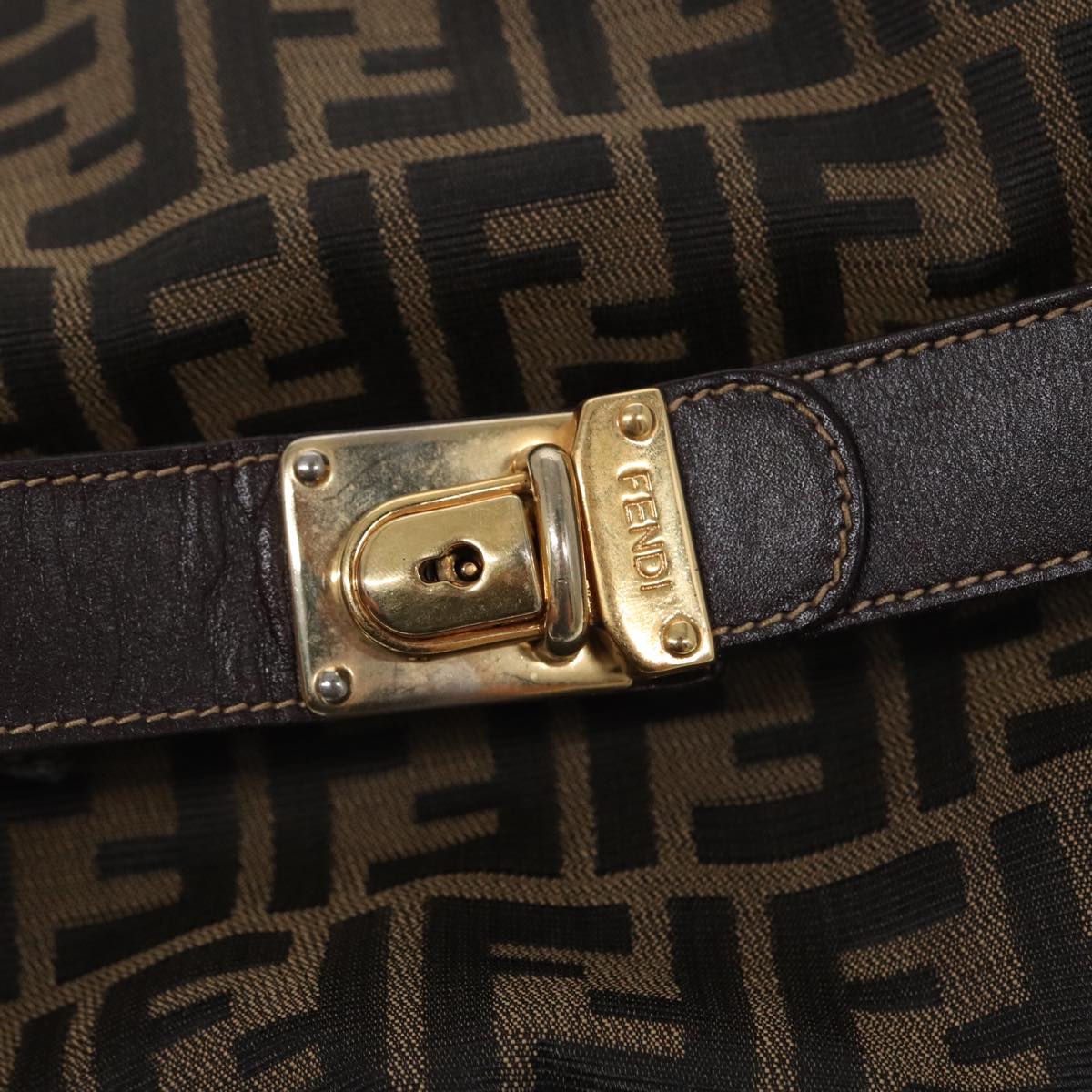 FENDI Zucca Canvas Hand Bag Brown Black gold 88080
