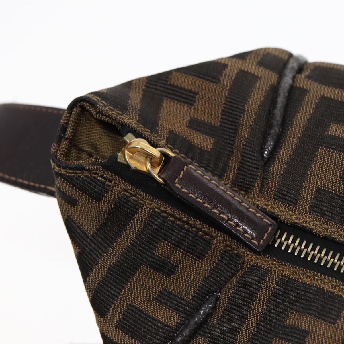 FENDI Zucca Canvas Hand Bag Brown Black gold 88080
