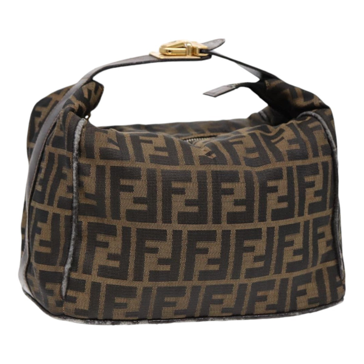 FENDI Zucca Canvas Hand Bag Brown Black gold 88080