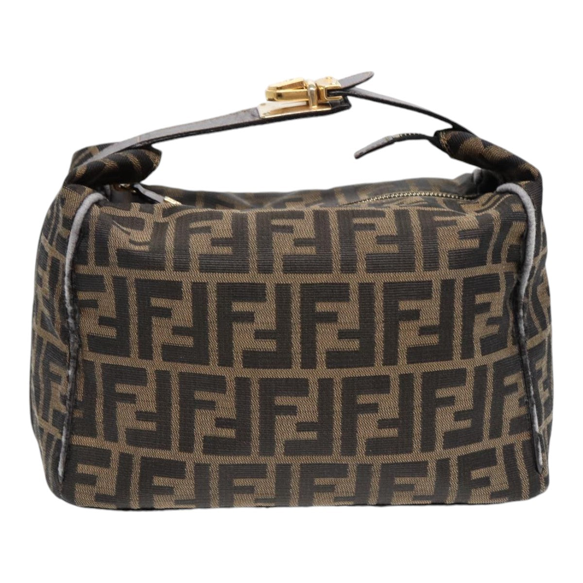 FENDI Zucca Canvas Hand Bag Brown Black gold 88081