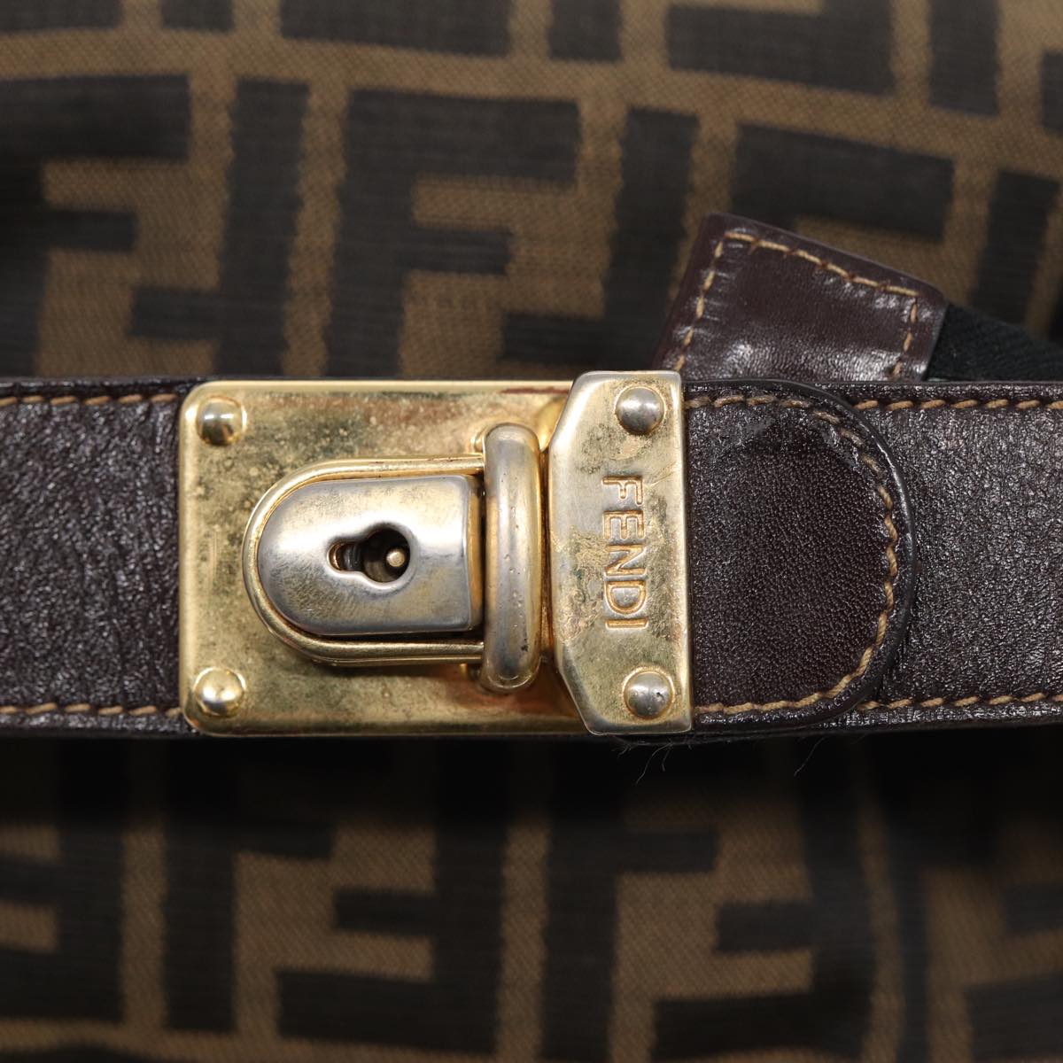 FENDI Zucca Canvas Hand Bag Brown Black gold 88082