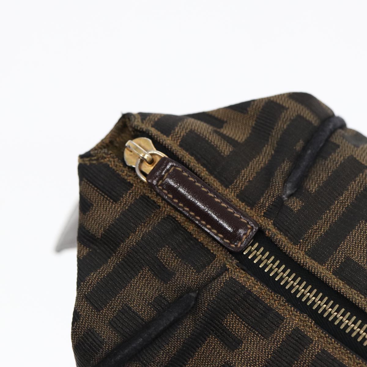 FENDI Zucca Canvas Hand Bag Brown Black gold 88082