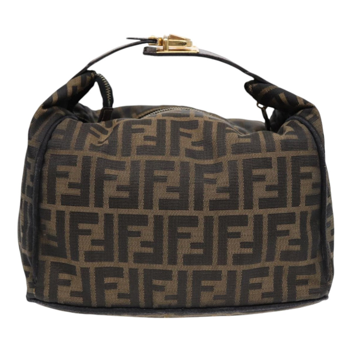 FENDI Zucca Canvas Hand Bag Brown Black gold 88082