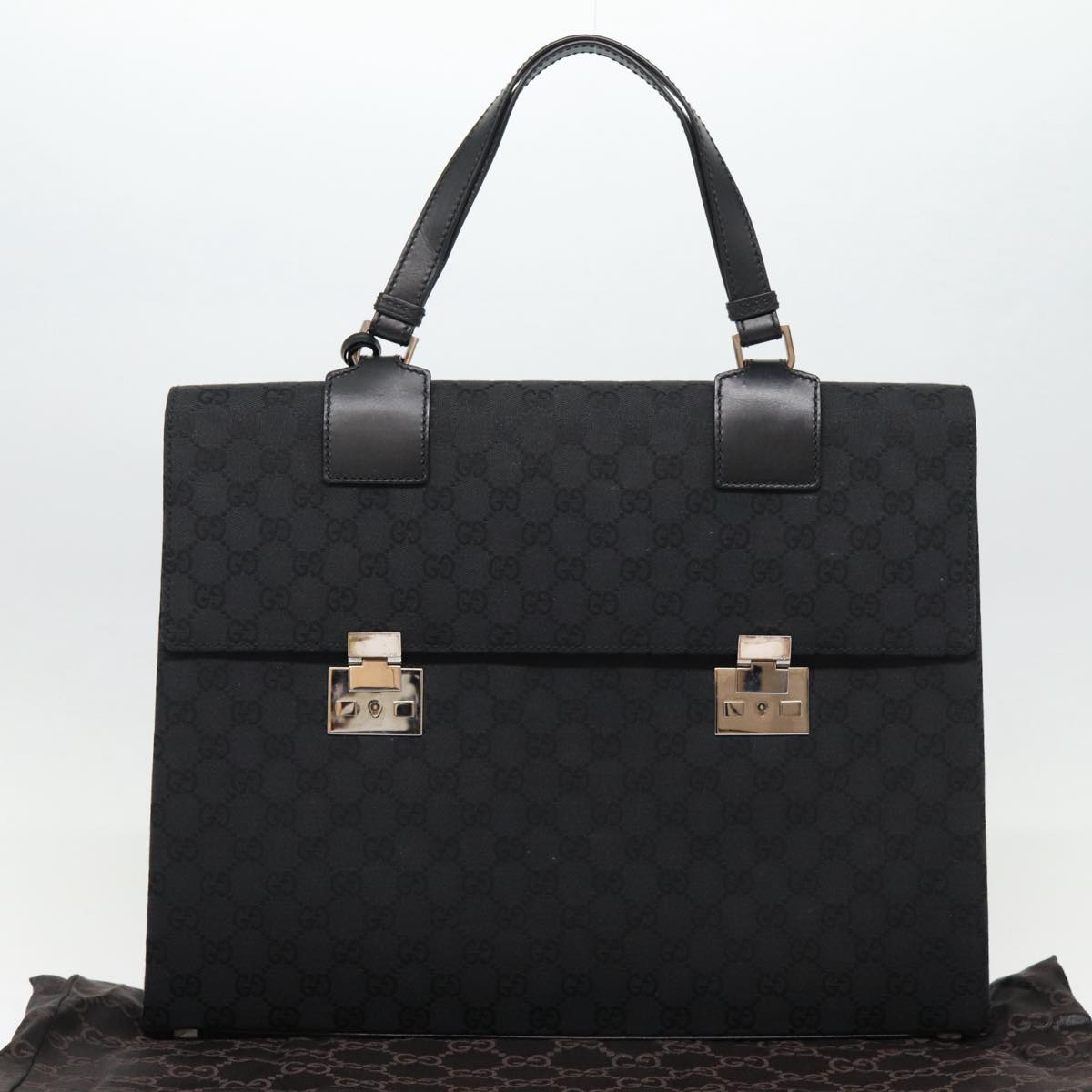 GUCCI GG Canvas Business Bag Black Silver 88143