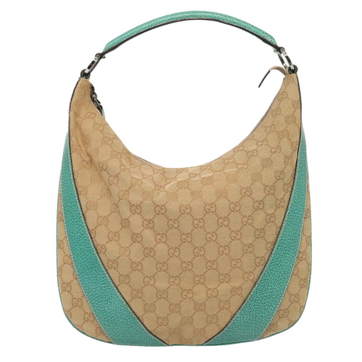 GUCCI GG Canvas Shoulder Bag Beige Silver 124357 88168