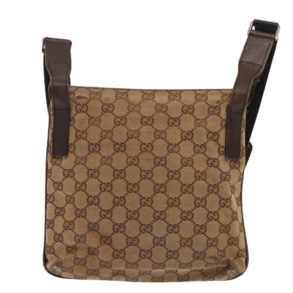 GUCCI GG Canvas Shoulder Bag Beige Silver 122793 88170