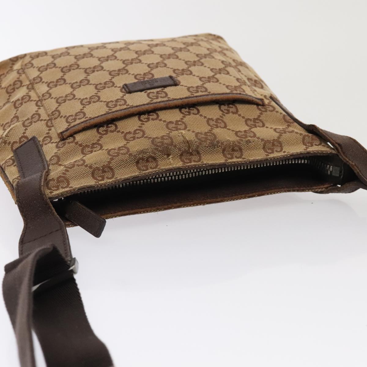 GUCCI GG Canvas Shoulder Bag Beige Silver 122793 88170