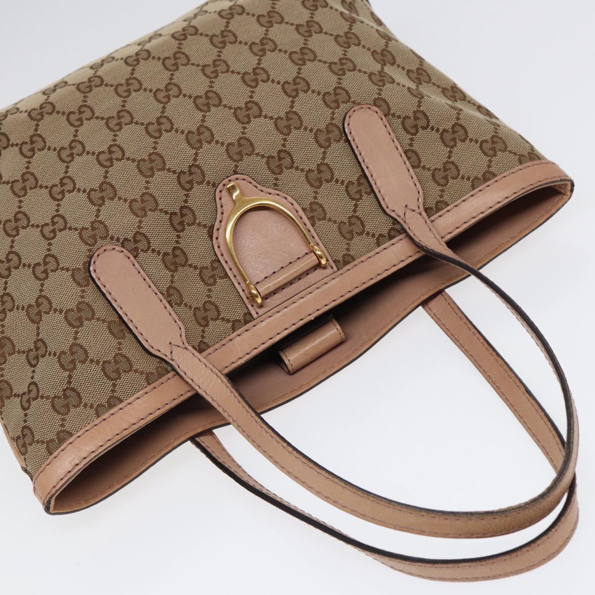 GUCCI GG Canvas Shoulder Bag Beige Gold 308604 88173