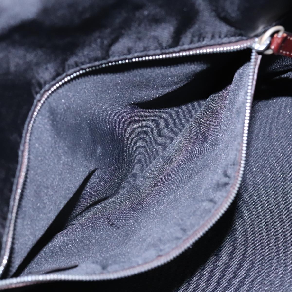 FENDI Tote Bag Nylon Leather Black Dark Brown Silver 88189