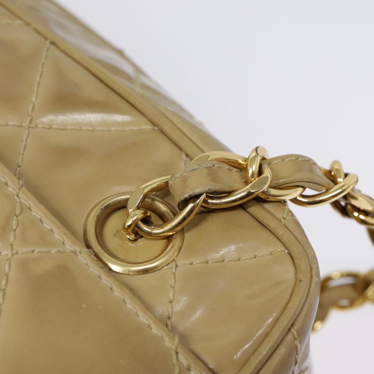 CHANEL Matelasse Chain Shoulder Bag Enamel Beige Silver CC 88244