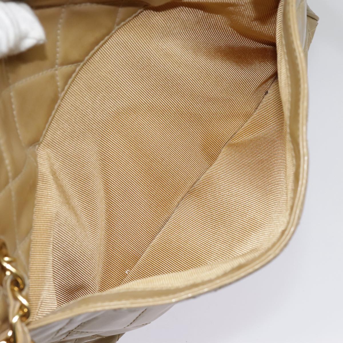 CHANEL Matelasse Chain Shoulder Bag Enamel Beige Silver CC 88244