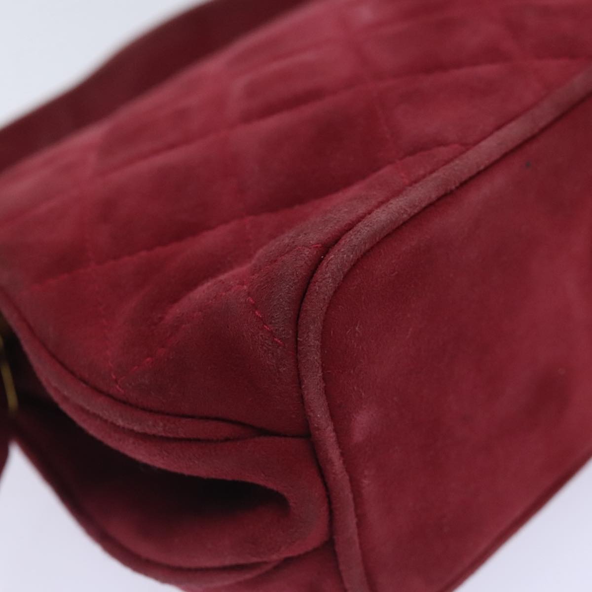 CHANEL Matelasse Hand Bag Suede Red Gold CC 88279