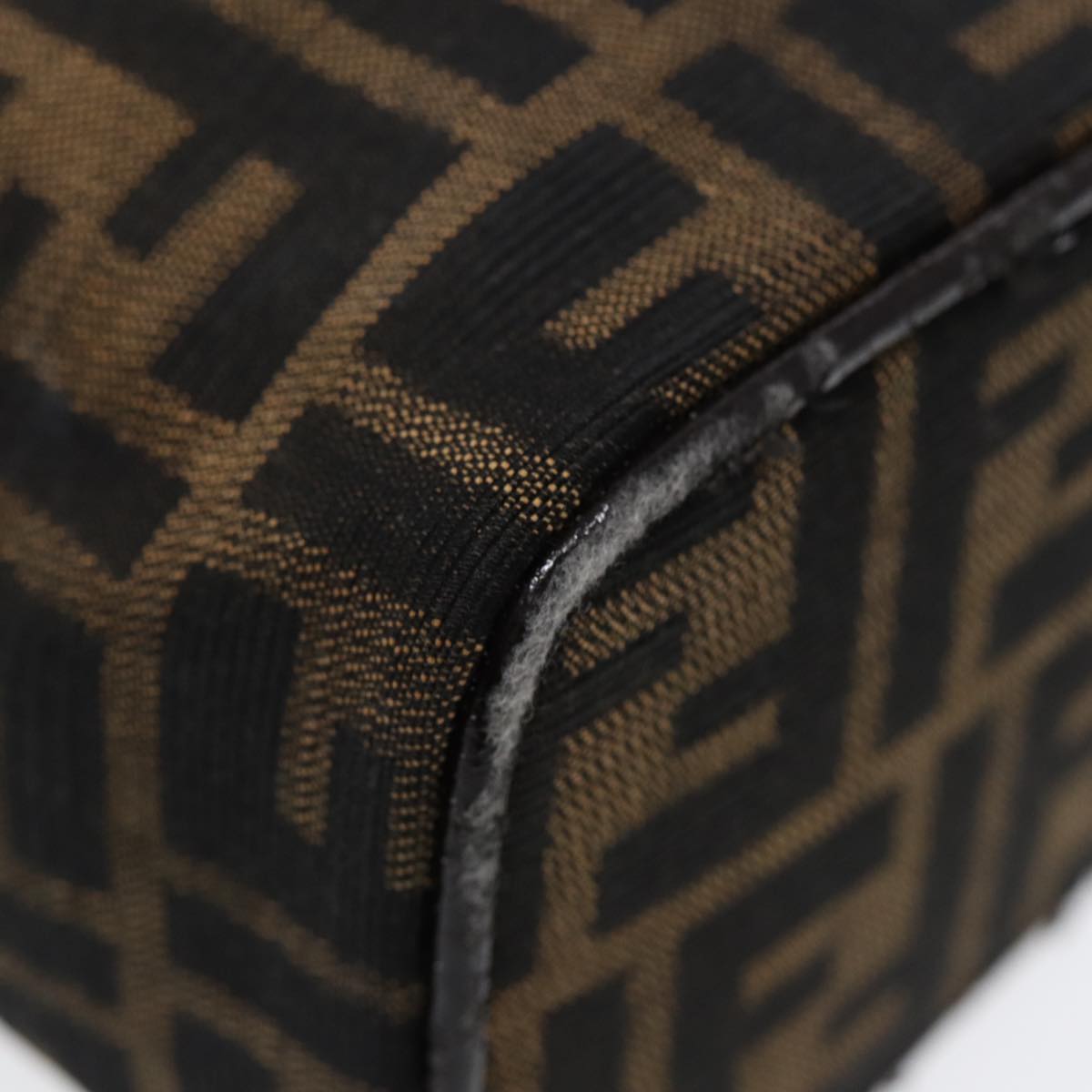 FENDI Zucca Canvas Vanity Hand Bag Brown Black Silver 88313