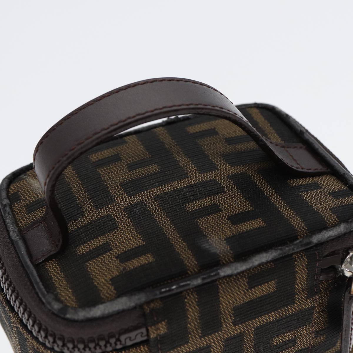 FENDI Zucca Canvas Vanity Hand Bag Brown Black Silver 88313