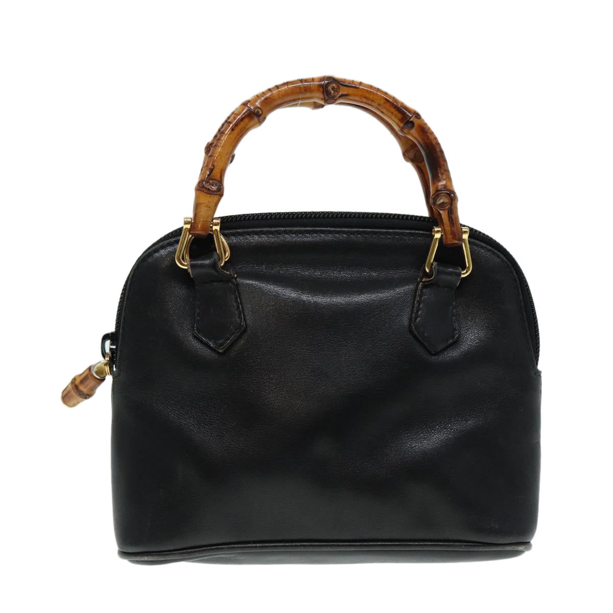 GUCCI Bamboo Hand Bag Leather 2way Black Gold 007 2032 0231 88410