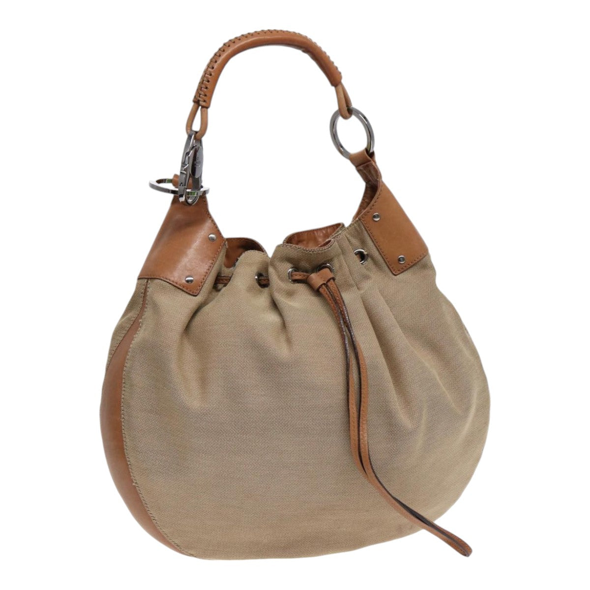 GUCCI Shoulder Bag Canvas Leather Beige Brown Silver 109210 88498