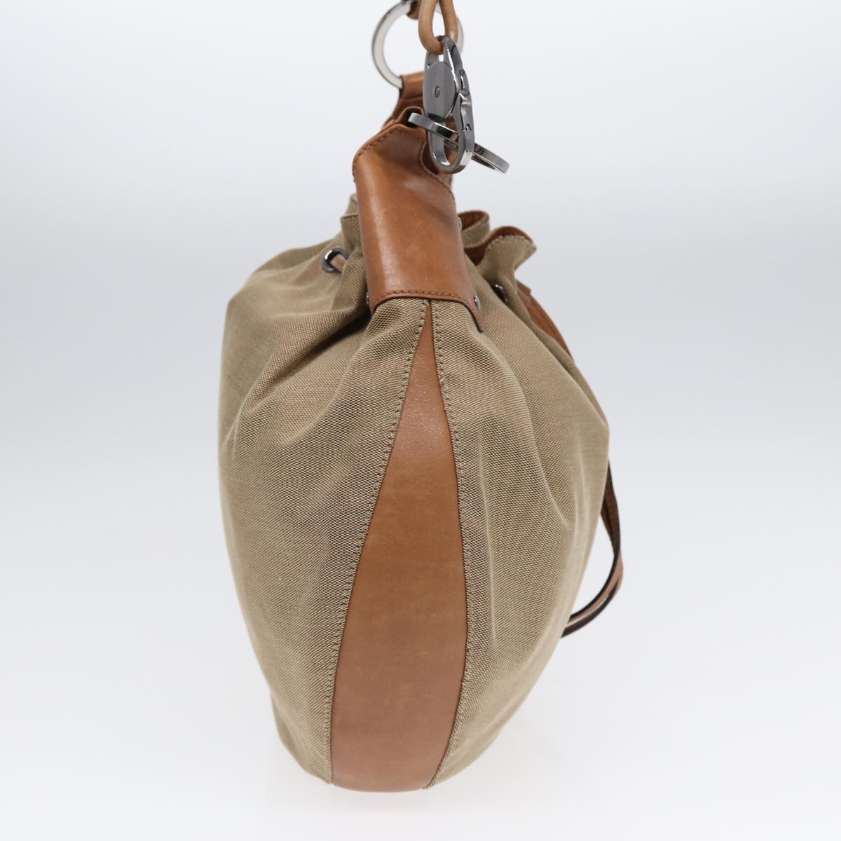 GUCCI Shoulder Bag Canvas Leather Beige Brown Silver 109210 88498