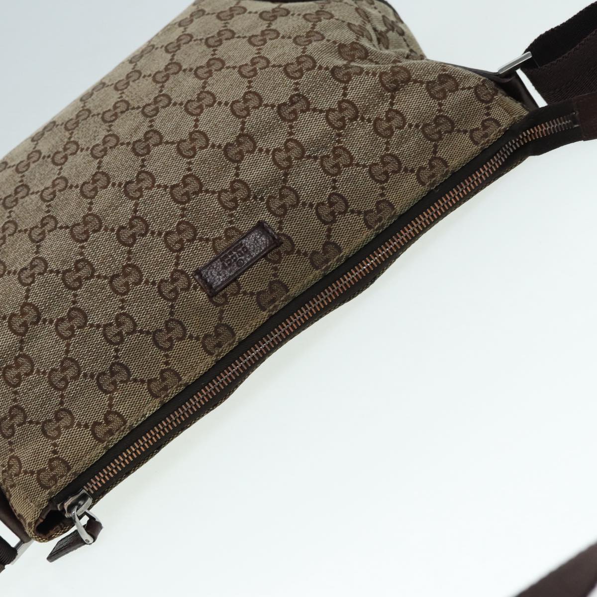 GUCCI GG Canvas Shoulder Bag Beige Silver 114273 88548