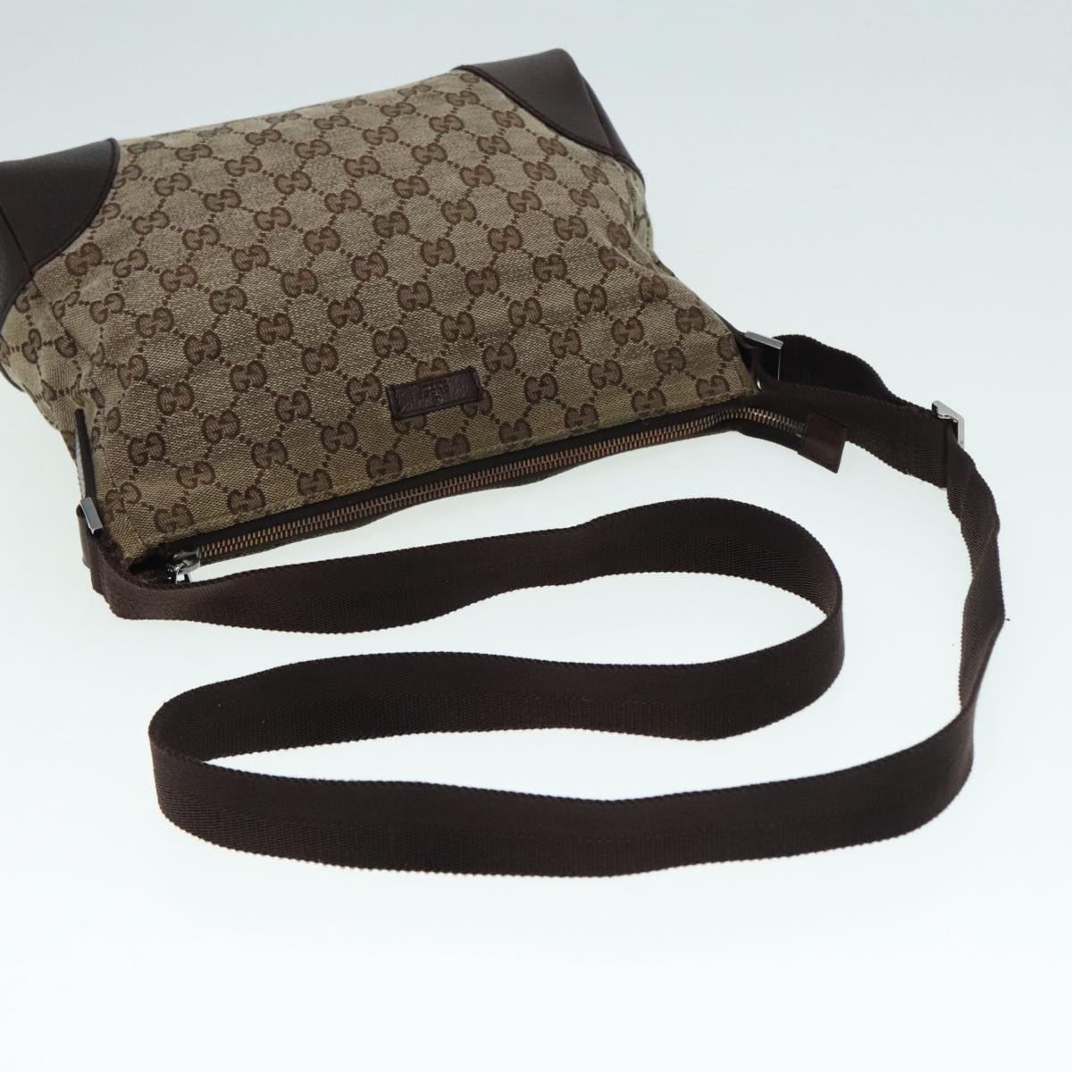 GUCCI GG Canvas Shoulder Bag Beige Silver 114273 88548