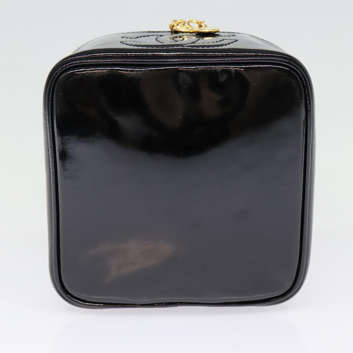 CHANEL COCO Mark Vanity Pouch Enamel Black Gold CC 88553