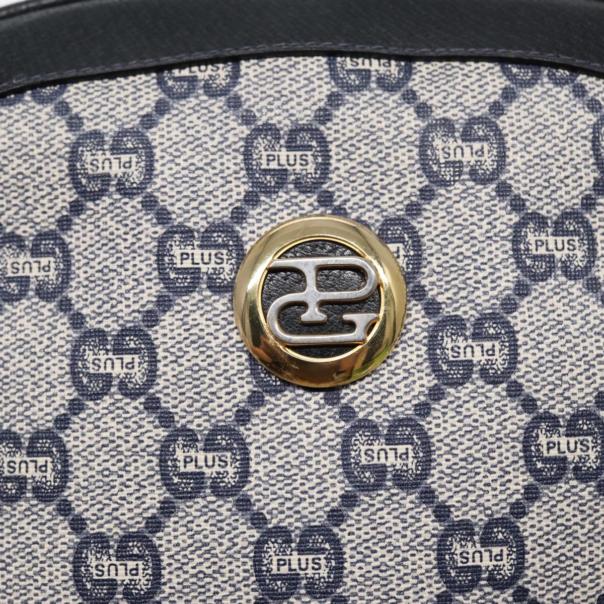 GUCCI GG Plus Supreme Shoulder Bag PVC Leather Navy Gold 88578