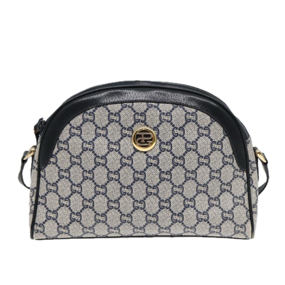 GUCCI GG Plus Supreme Shoulder Bag PVC Leather Navy Gold 88578
