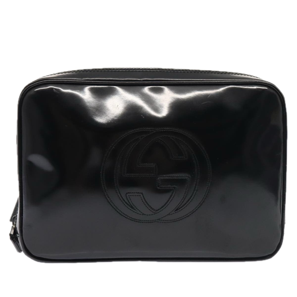 GUCCI Clutch Bag Patent leather Black Silver 88615