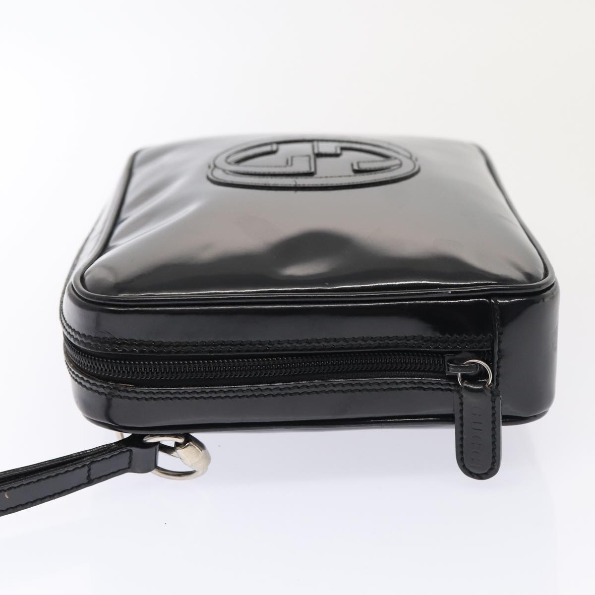 GUCCI Clutch Bag Patent leather Black Silver 88615