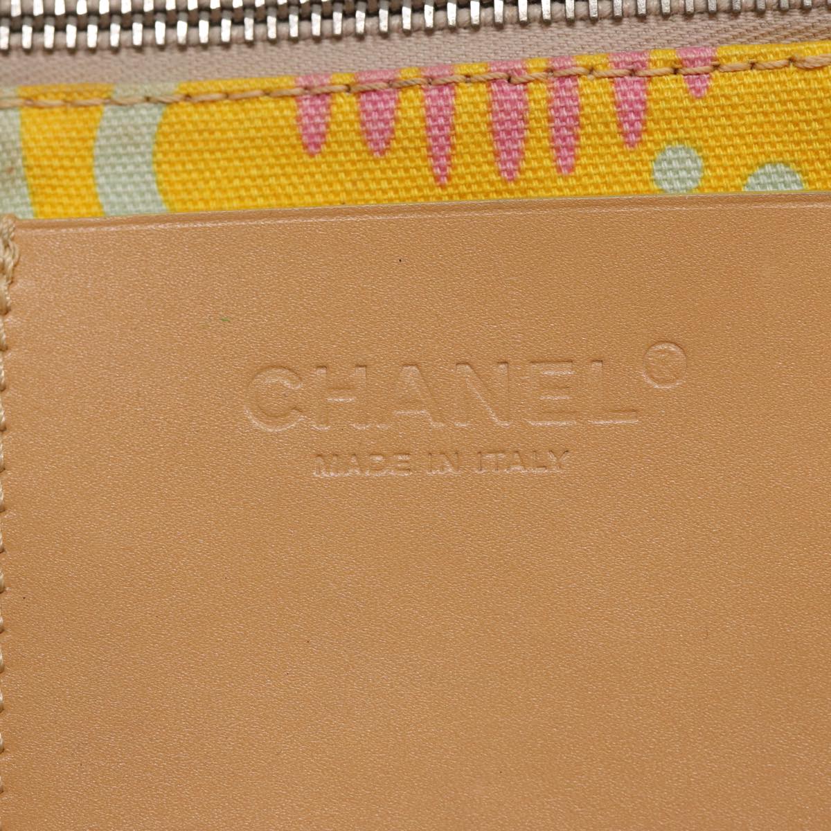 CHANEL Tote Bag Canvas Yellow Silver CC 88643