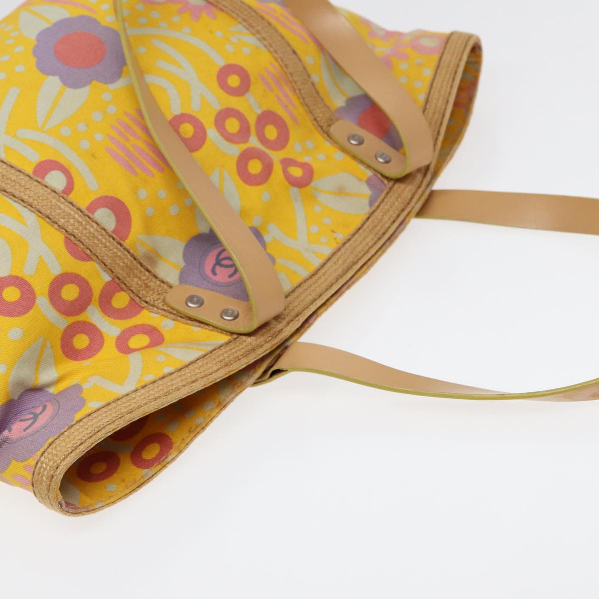 CHANEL Tote Bag Canvas Yellow Silver CC 88643
