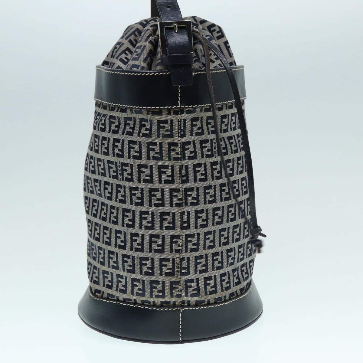 FENDI Zucchino Canvas Shoulder Bag Navy Silver 88663