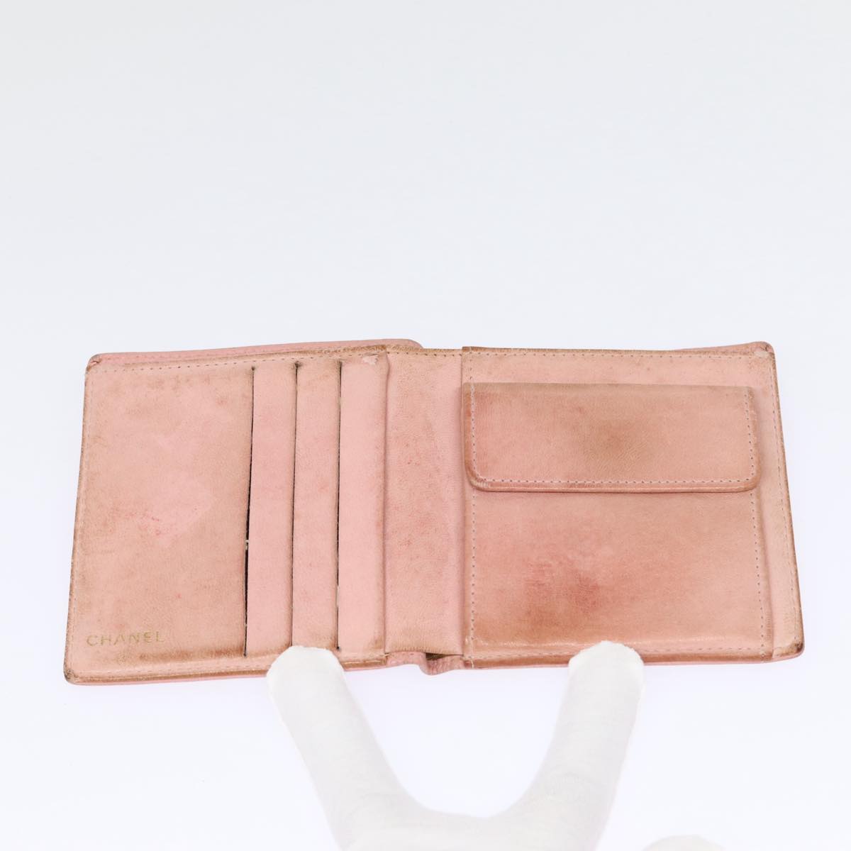 CHANEL COCO Mark Wallet Caviar Skin Pink Gold CC 88731