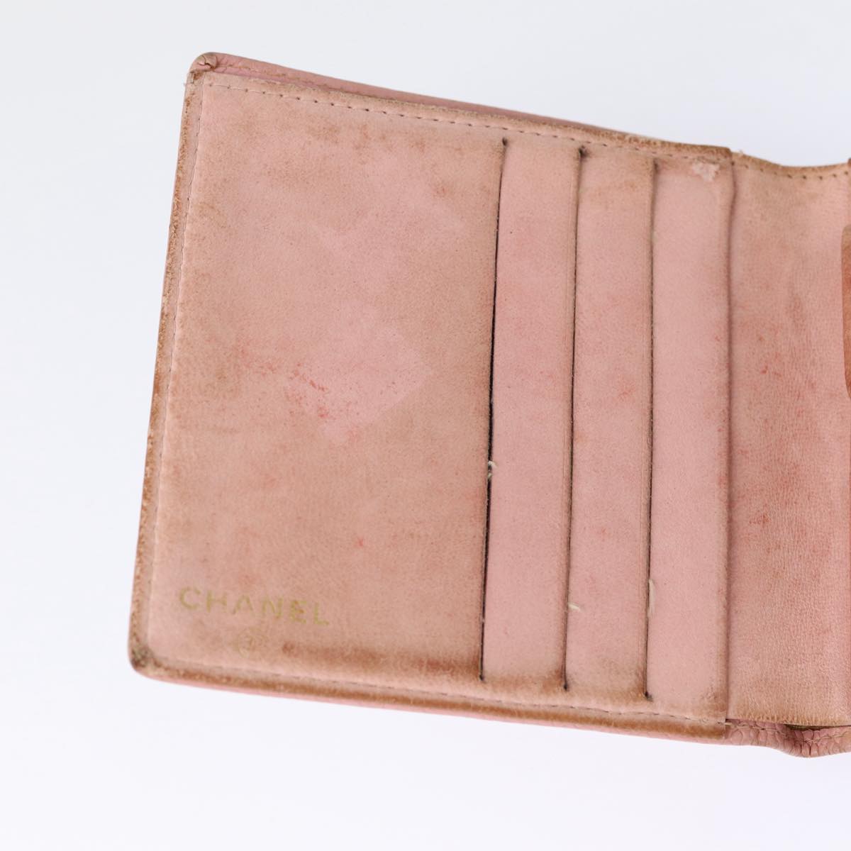 CHANEL COCO Mark Wallet Caviar Skin Pink Gold CC 88731
