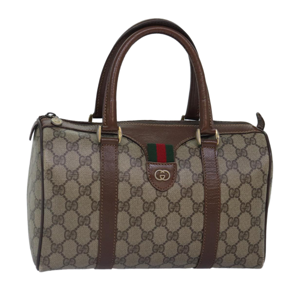 GUCCI GG Supreme Web Sherry Line Boston Bag PVC Beige Gold 88771