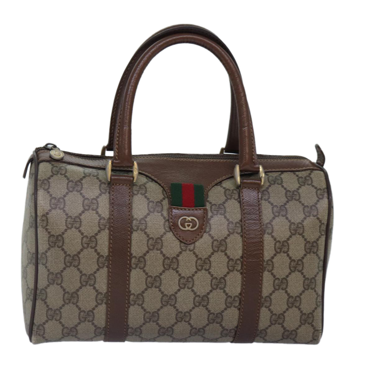 GUCCI GG Supreme Web Sherry Line Boston Bag PVC Beige Gold 88771