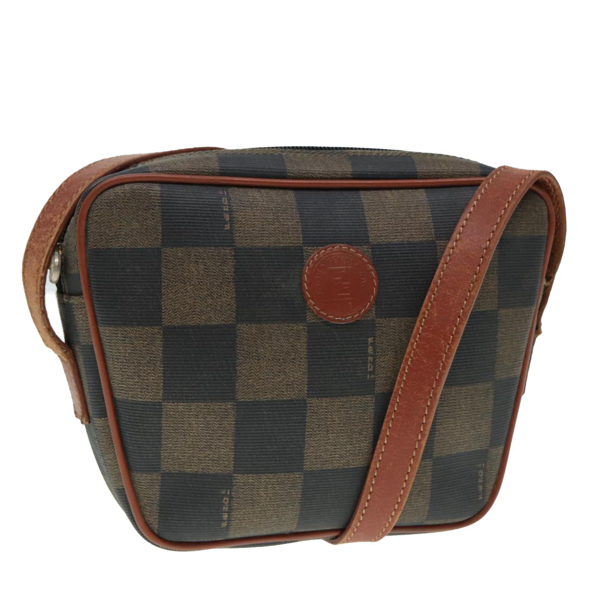FENDI Pecan Canvas Shoulder Bag Brown Black gold 88845
